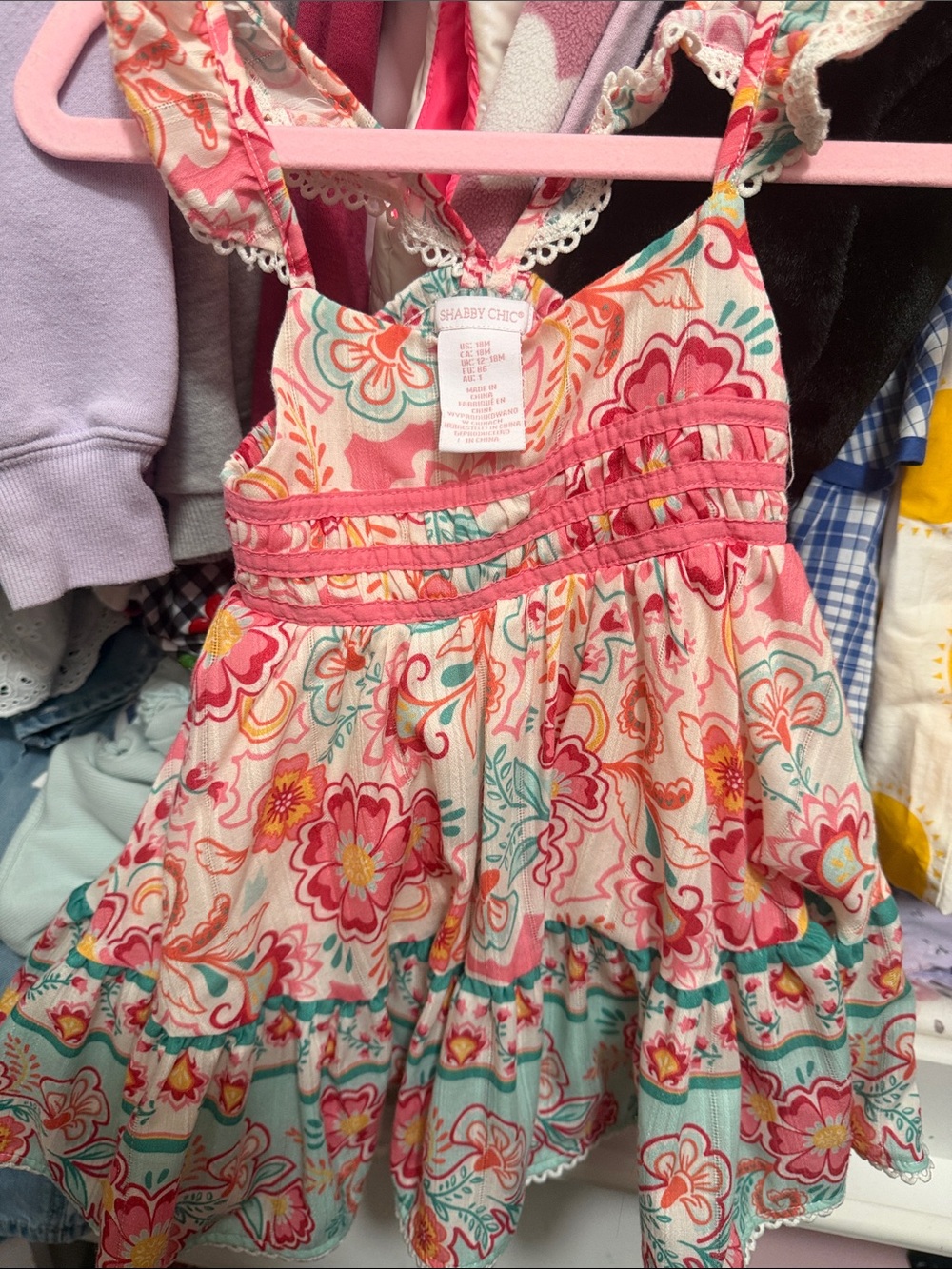 Shabby Chic Pink Multicolor Floral Sundress for Girls